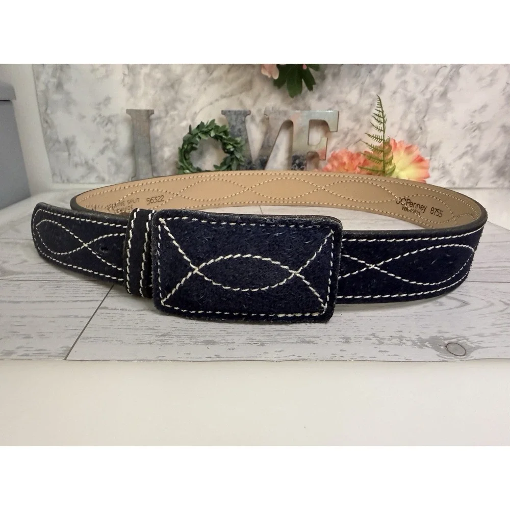 Vintage JC Penneys Blue Suede Belt 1.5